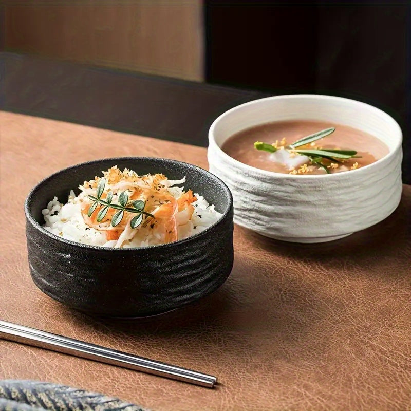 2pcs Rock-patterned Bowl, Hotel-specific Ceramic Bowl, High-end And Simple Style Rice Bowl, Hot Bowl, Snack Bowl, Dessert Bowl, Black + White, Deep-mouthed Ceramic Bowl, Simple And Creative Household Tableware That Can Be Heated In A Microwave