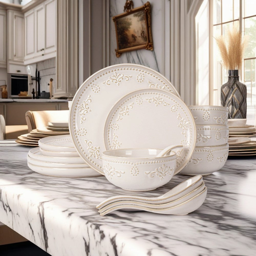 Artena Embossed Ceramic 2 Artena Embossed Ceramic Dinner Plates | 10.75 & 8.5 Inches | Ideal for Salads, Desserts, Steaks | Gift for Christmas, Thanksgiving, Halloween, Mother's Day, Housewarmings