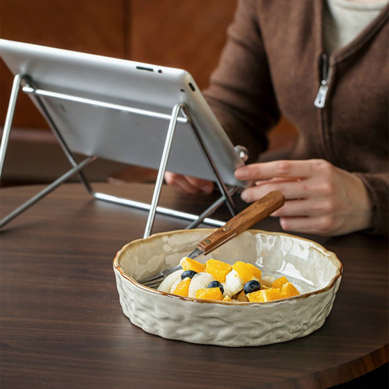 This Is a Uniquely Designed Ceramic Bowl Inspired by Twilight, Perfect for Upscale Dining. It Features a Water Ripple Pattern And Embodies Nordic Characteristics, Making It a Personalized Choice for Serving Salads And Fruits