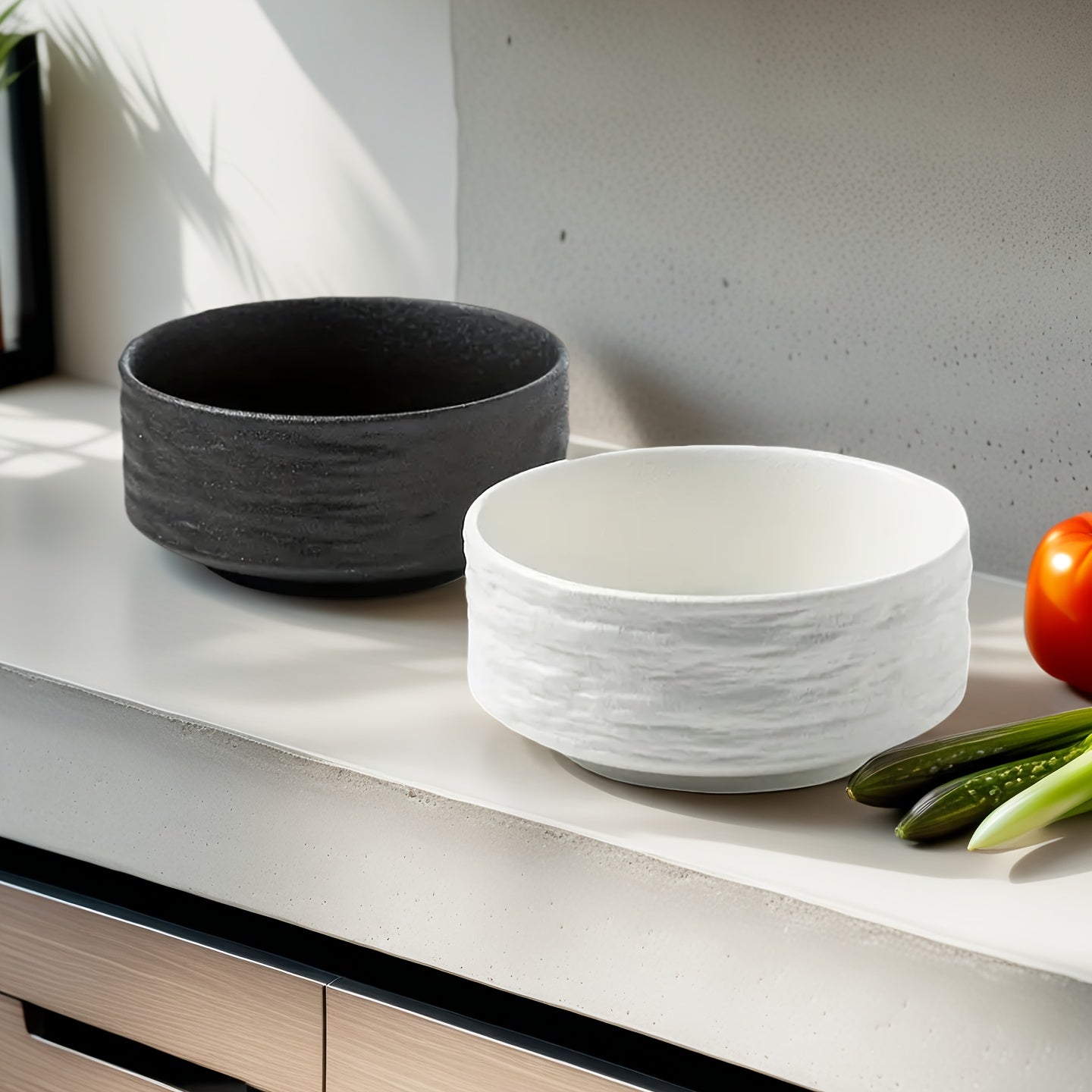 2pcs Rock-patterned Bowl, Hotel-specific Ceramic Bowl, High-end And Simple Style Rice Bowl, Hot Bowl, Snack Bowl, Dessert Bowl, Black + White, Deep-mouthed Ceramic Bowl, Simple And Creative Household Tableware That Can Be Heated In A Microwave