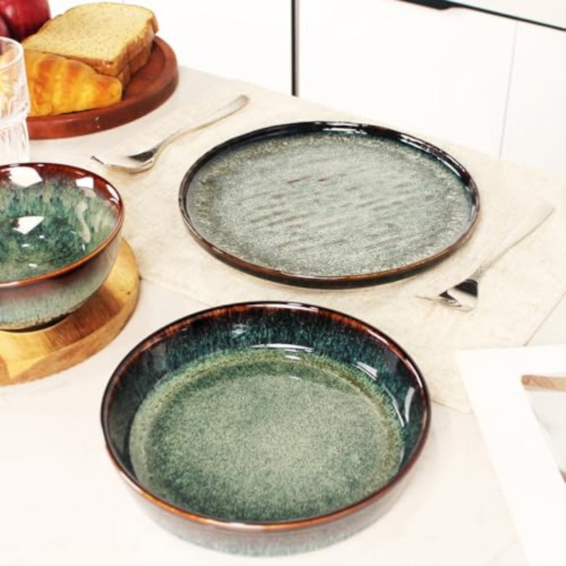 Dinner Set 2 Pieces - Round Reactive Glaze Tableware - Kitchen Dinnerware Porcelain Crockery with Dinner Plate Bowl and Soup Plate Service for 4 Microwave Dishwasher Safe Set No.4