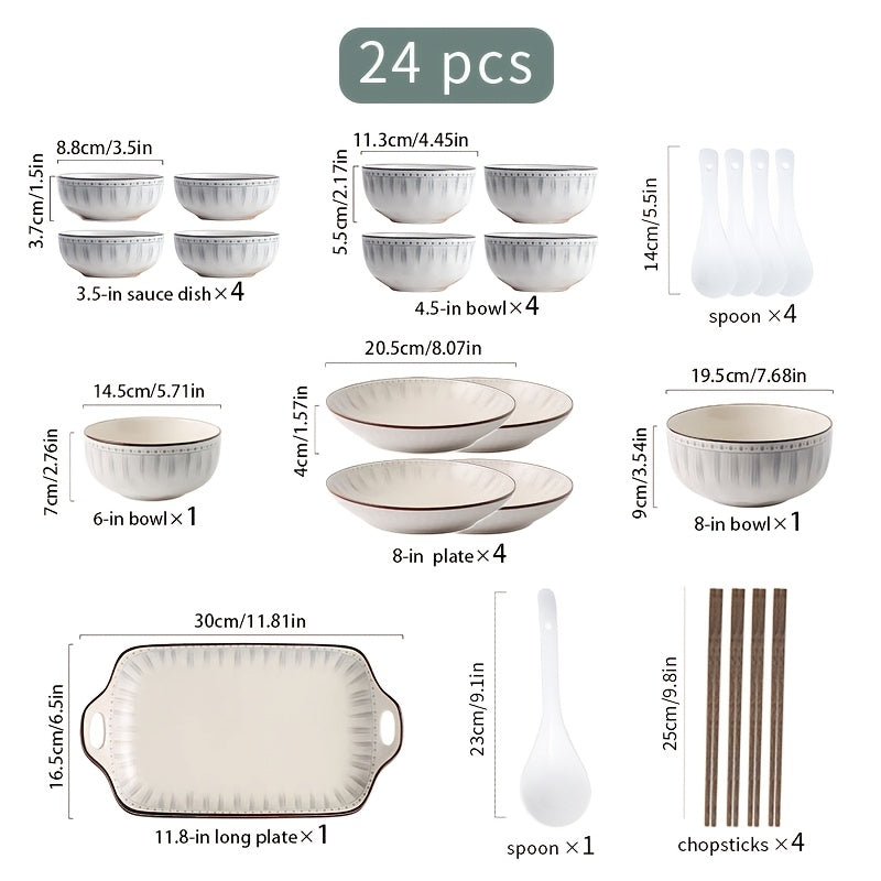 24\u002F45pcs Ceramic Tableware Set, Simple And High-end, with Edge Line Design, Including Rice Bowl, Flavor Dish, Plate, Soup Bowl, Can Hold Rice, Salad, Turkey And Other Food, Suitable for Kitchen, Restaurant, Hotel, Christmas, New Year Gifts