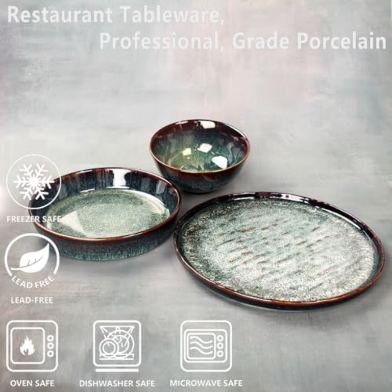 Dinner Set 2 Pieces - Round Reactive Glaze Tableware - Kitchen Dinnerware Porcelain Crockery with Dinner Plate Bowl and Soup Plate Service for 4 Microwave Dishwasher Safe Set No.4