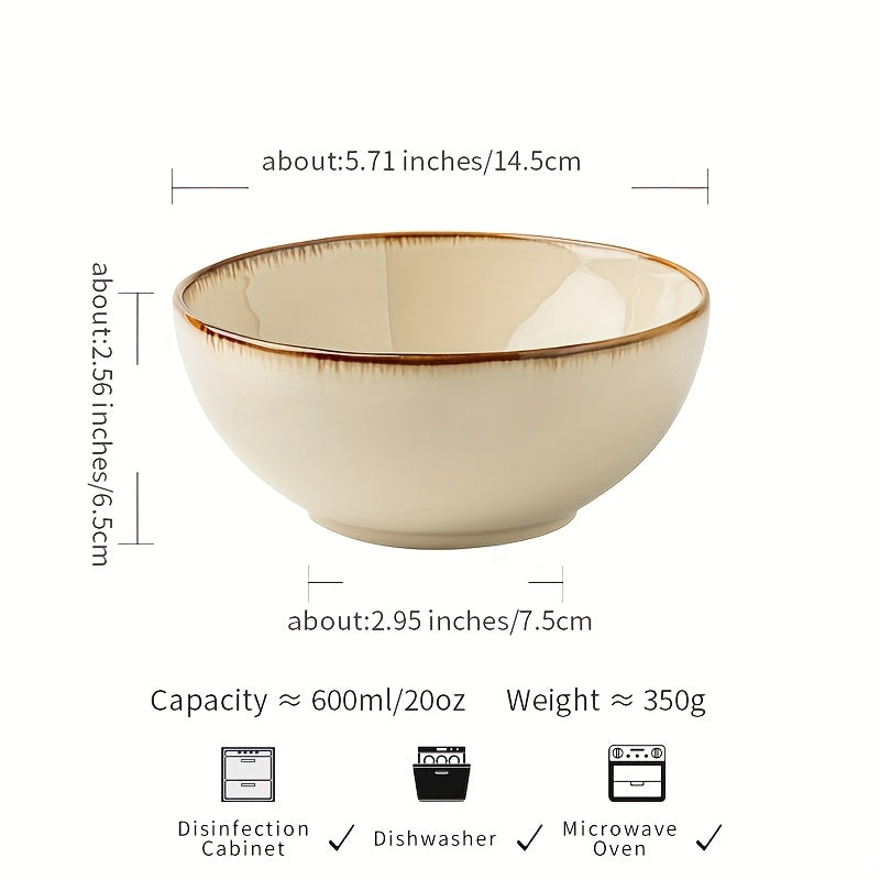 Vintage Ceramic Bowl Set 4pcs Japanese Vintage Edge-Painted Ceramic Bowl Set - Yellow Kraft Round Soup & Rice Bowls with Glaze, 4.5\u002F5.5 Inch Dinnerware for Home, Dining, or Gifts