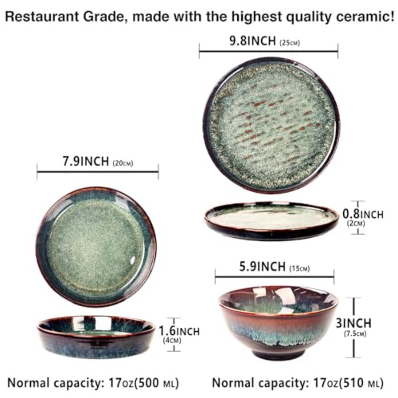 Dinner Set 2 Pieces - Round Reactive Glaze Tableware - Kitchen Dinnerware Porcelain Crockery with Dinner Plate Bowl and Soup Plate Service for 4 Microwave Dishwasher Safe Set No.4