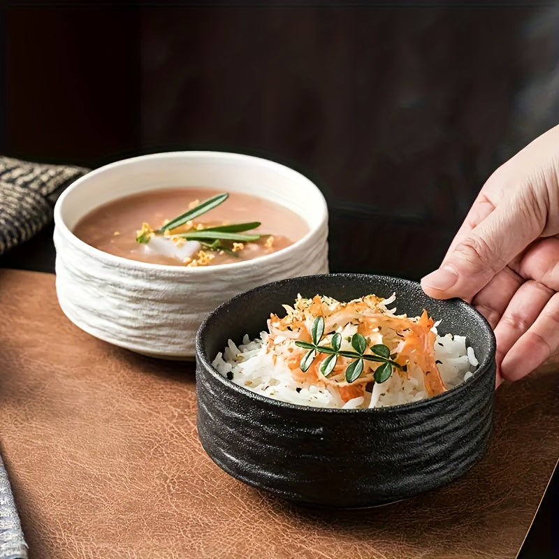 2pcs Rock-patterned Bowl, Hotel-specific Ceramic Bowl, High-end And Simple Style Rice Bowl, Hot Bowl, Snack Bowl, Dessert Bowl, Black + White, Deep-mouthed Ceramic Bowl, Simple And Creative Household Tableware That Can Be Heated In A Microwave