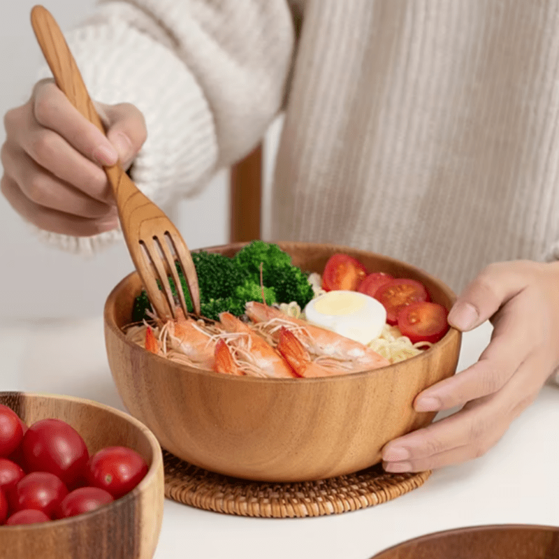 LDQ Acacia Wood Bowl, a Stylish Container for Snacks And Salads, Perfect for Serving Fruits And Greens, Featuring a Smooth Natural End Suitable for Both Casual And Formal Occasions