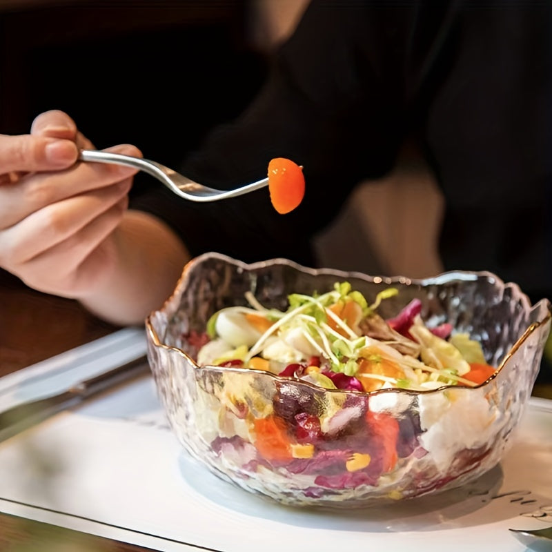 Glass Salad Bowl Set with Unique Hammered Pattern - Rust Resistant, Novelty Shape, Clear Glass Serving Bowls for Home Use
