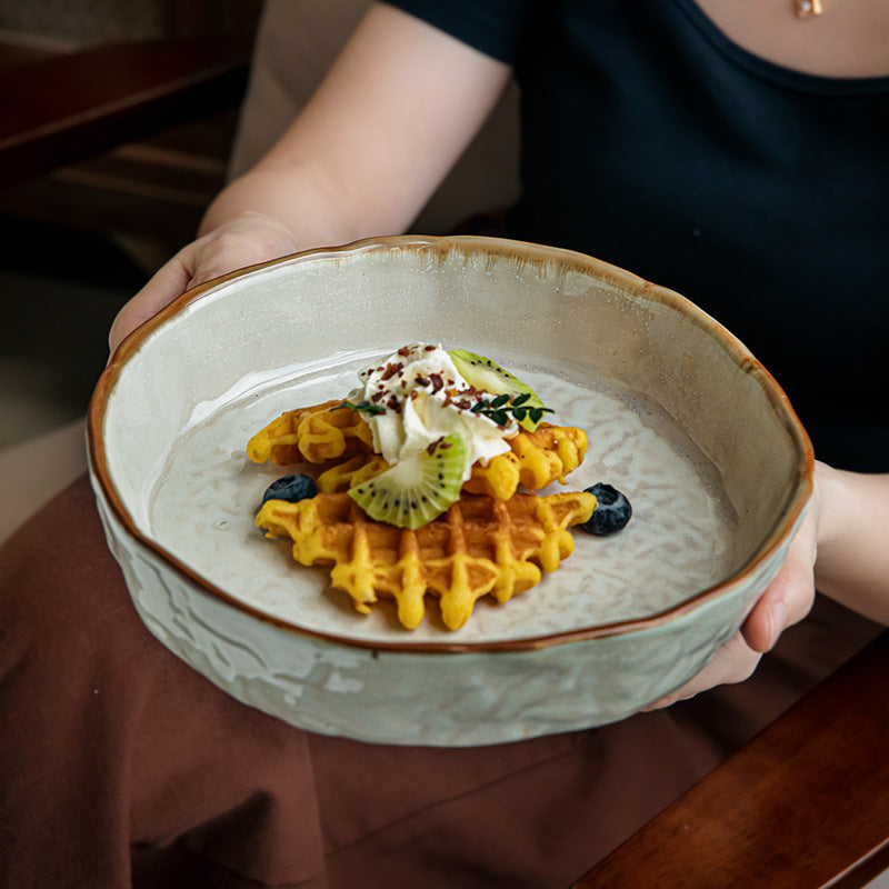 This Is a Uniquely Designed Ceramic Bowl Inspired by Twilight, Perfect for Upscale Dining. It Features a Water Ripple Pattern And Embodies Nordic Characteristics, Making It a Personalized Choice for Serving Salads And Fruits