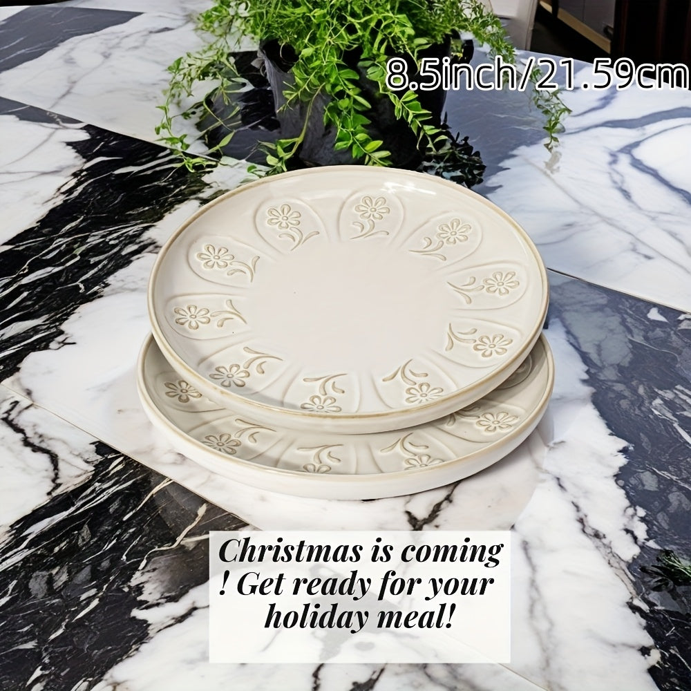 Artena Embossed Ceramic 2 Artena Embossed Ceramic Dinner Plates | 10.75 & 8.5 Inches | Ideal for Salads, Desserts, Steaks | Gift for Christmas, Thanksgiving, Halloween, Mother's Day, Housewarmings