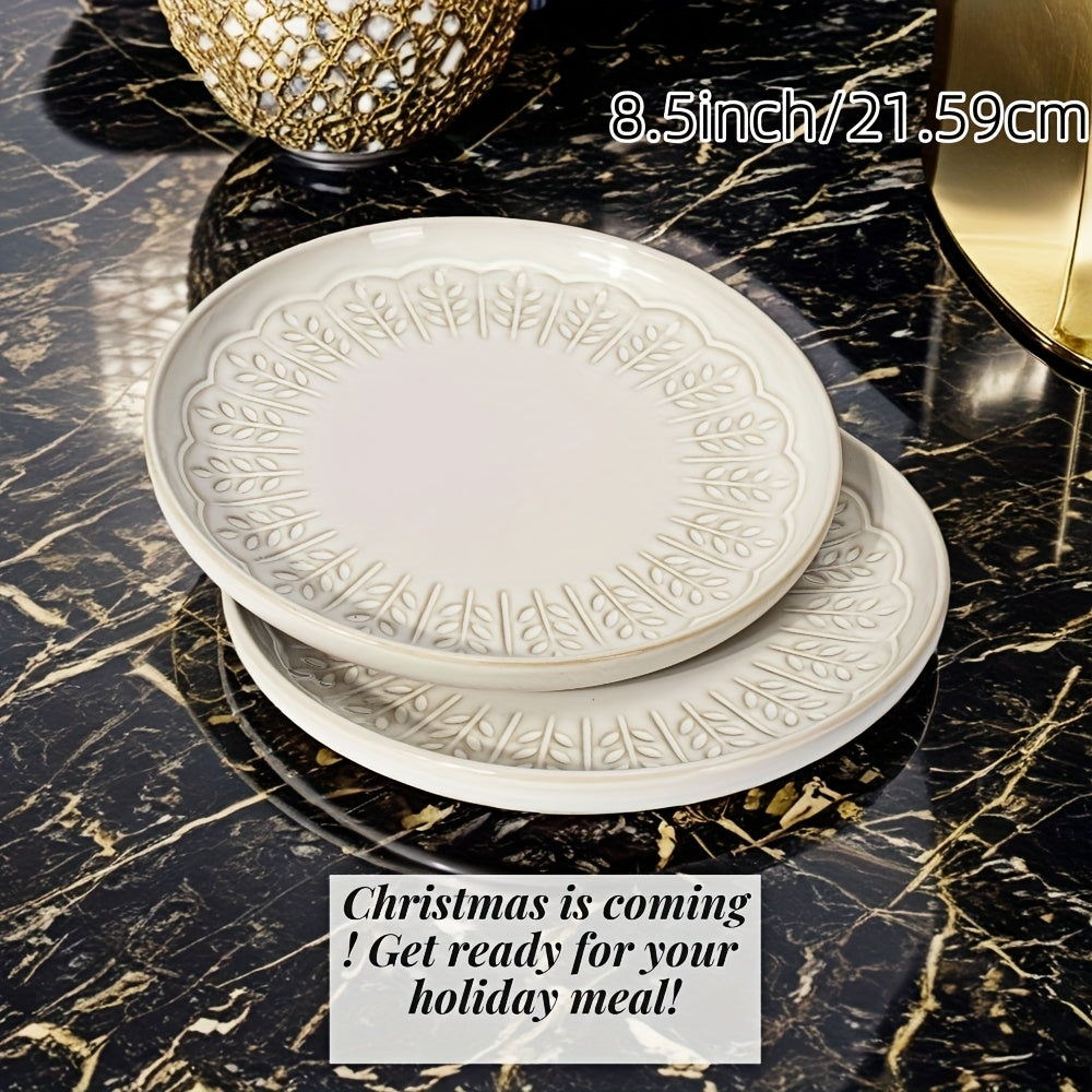 Artena Embossed Ceramic 2 Artena Embossed Ceramic Dinner Plates | 10.75 & 8.5 Inches | Ideal for Salads, Desserts, Steaks | Gift for Christmas, Thanksgiving, Halloween, Mother's Day, Housewarmings