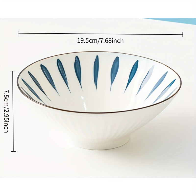 Set of Four Premium Ceramic Bowls Featuring a Distinctive Design, Perfect for Serving Large Portions of Traditional Japanese Ramen Soup in a Retro Style