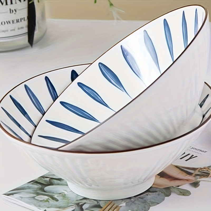 Set of Four Premium Ceramic Bowls Featuring a Distinctive Design, Perfect for Serving Large Portions of Traditional Japanese Ramen Soup in a Retro Style