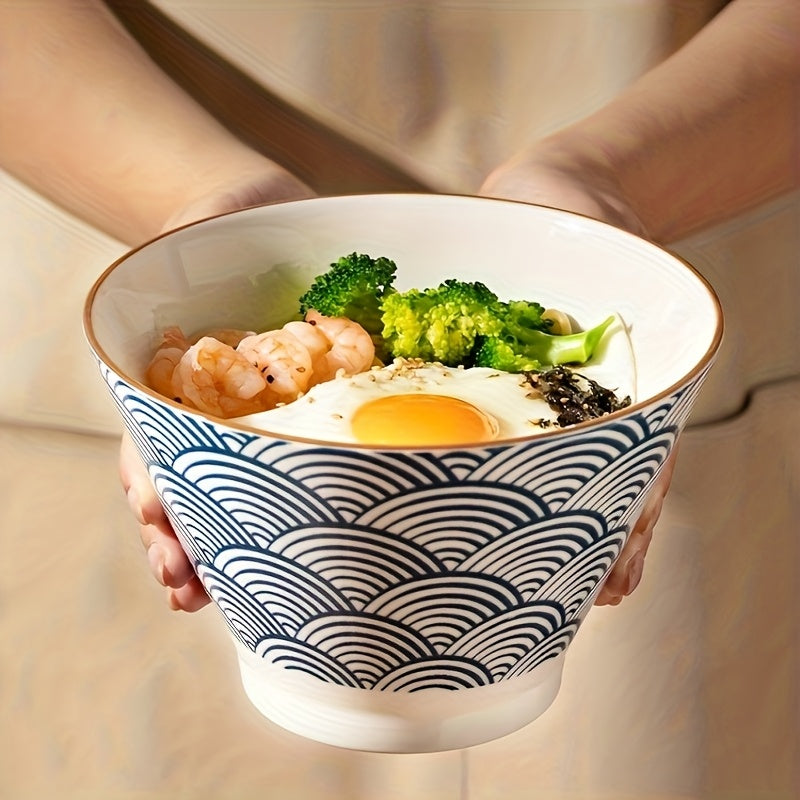 Set of Four 5-Inch Ceramic Bowls in a Japanese Gradient Blue Design, Suitable for Soup, Noodles, And Cereal, And Safe for Both Microwave And Dishwasher Use