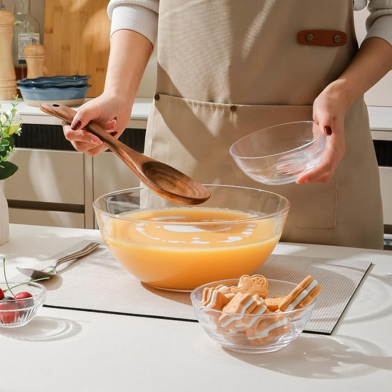 2 Pack 8.7 inch Heavy-Duty Tempered Glass Mixing Bowls with Level Base - Microwave,, Dishwasher & Freezer Safe Potsafe Glass Bowls Suitable for Kitchen,, Serving, Soup, Salad Prep - Shatterproof Glass Durable Bowls