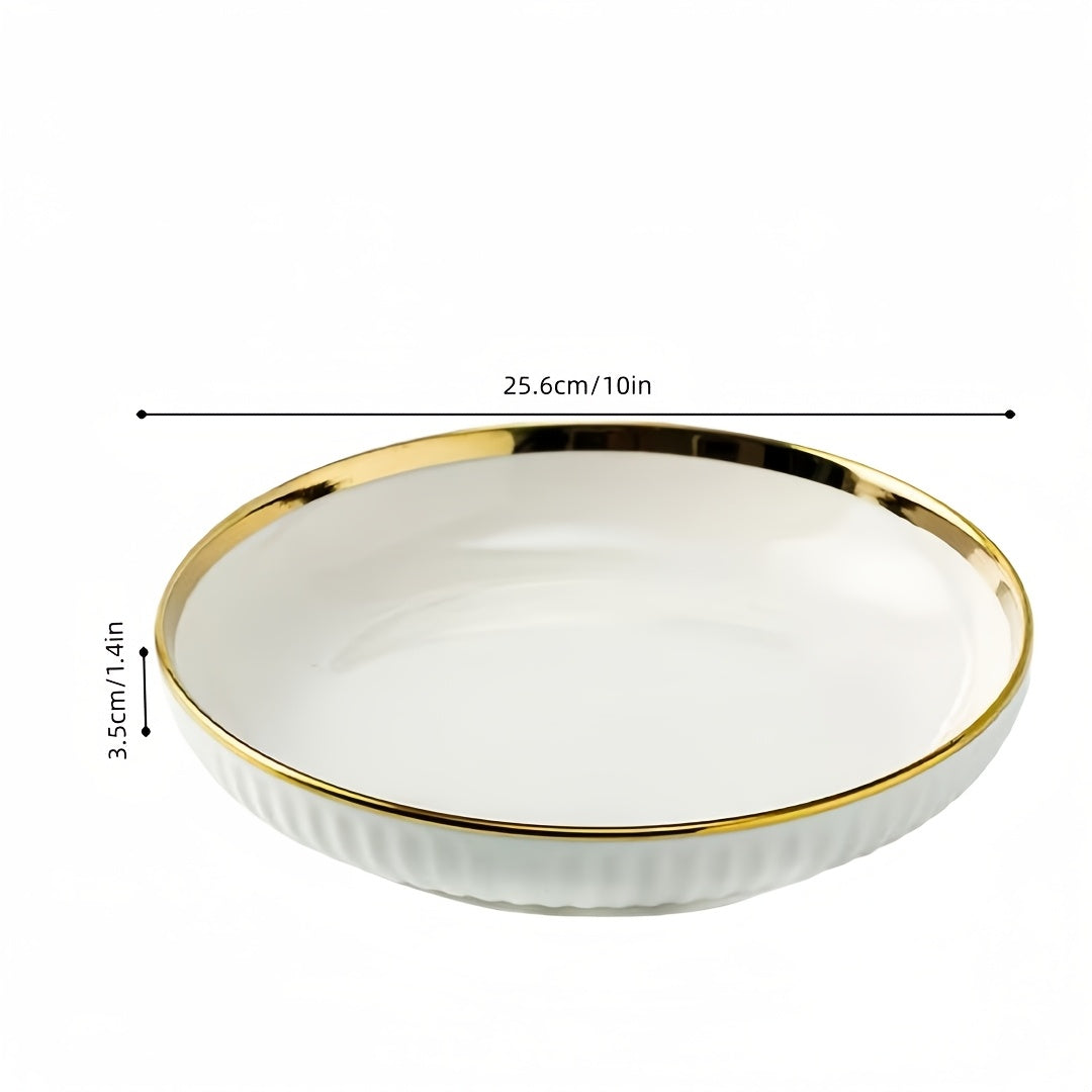 Luxury Ceramic Dinner Plate Set | 10-inch Gold-Edged Plates for Pasta, Salad, Dessert, Sushi - Multi-Functional Kitchenware Suitable for Restaurants and Home Gatherings, Microwave and Dishwasher Safe