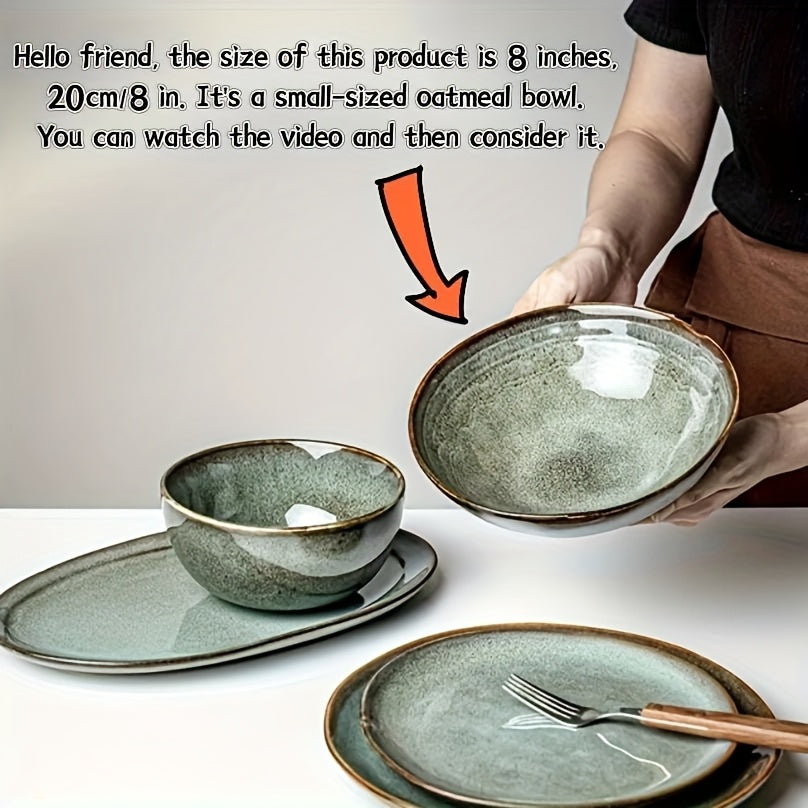 2pcs 8-Inch\u002F30.43oz Unique Ceramic Salad Bowls - Irregular Glaze Design, Perfect for Noodles and Cakes, Adds Vibrancy to Meals, Ideal for Restaurants and Home Use