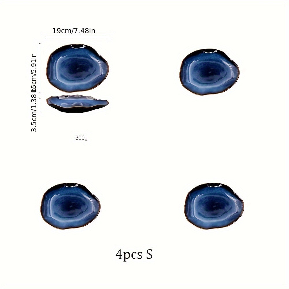 4pcs Japanese Ceramic Plate 4pcs Japanese Ceramic Flat Steak Plate | Irregular Dish Restaurant Wholesale Dishes