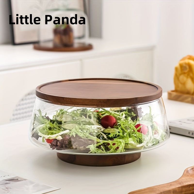 Large Glass Salad Bowl Large Round Glass Salad Bowl Handmade with Spoon & Lid | Nordic Mixing Bowl for Home or Restaurant, Fruit Dessert Serving, Decorative Lid, Glass Dish