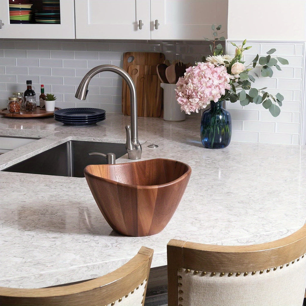 Spacious Acacia Wave Salad Bowl, a Handcrafted Wooden Bowl Perfect for Serving Vegetables, Fruits, And More - a Stylish Addition to Modern Rustic Home Decor