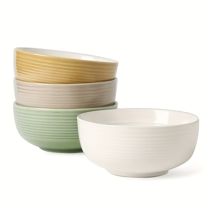 4pcs Color Dopamine Color Matching Ceramic Binaural Bowl, 28oz Super Large Capacity Ceramic Bowl with Handle for Soup, Salad Dessert, Pasta, Lamian Noodles - Suitable for Dishwasher And Microwave Oven, Very Suitable for Kitchen And Household Gifts