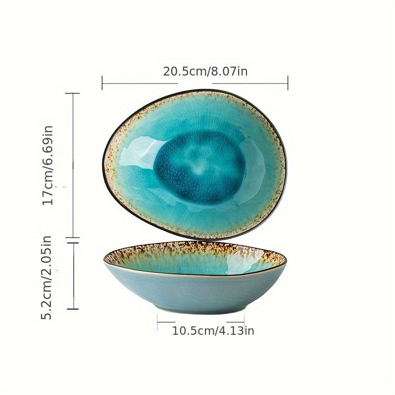 Novel Crackle Glaze Ceramic Bowl, Ramen Bowl, Uniquely Shaped 8-Inch Water Droplet Bowl, Restaurant Specialty, Salad Bowl, Ceramic Dish, Pasta Bowl