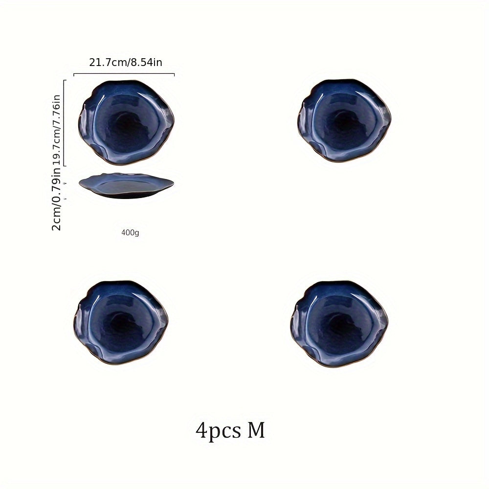 4pcs Japanese Ceramic Plate 4pcs Japanese Ceramic Flat Steak Plate | Irregular Dish Restaurant Wholesale Dishes