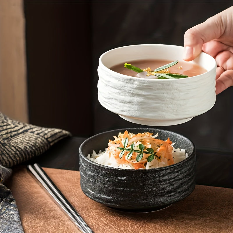 2pcs Rock-patterned Bowl, Hotel-specific Ceramic Bowl, High-end And Simple Style Rice Bowl, Hot Bowl, Snack Bowl, Dessert Bowl, Black + White, Deep-mouthed Ceramic Bowl, Simple And Creative Household Tableware That Can Be Heated In A Microwave