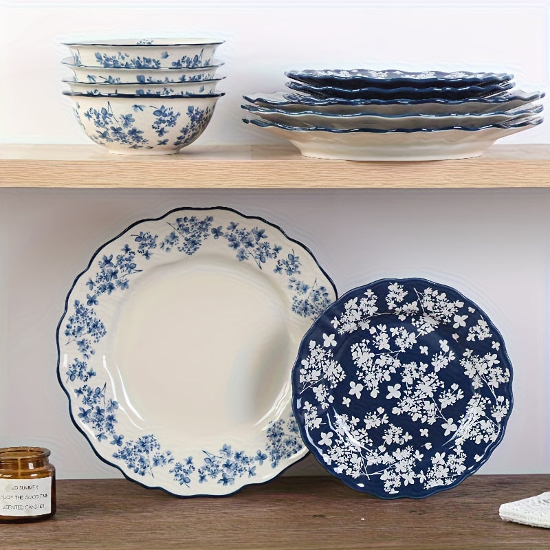 2pcs Blue And White Ceramic Pasta Plate Set - 10.6-Inch Steak Plate, Suitable for Pasta, Desserts, Main Courses, Steak, And Fruits - Perfect for Christmas And Halloween Festive Dining, Ideal for Both Western And Chinese Restaurants, Home Kitchens