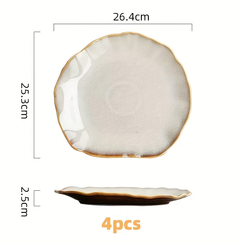 TAUFIKT 1\u002F4pcs Ceramic Dinner Plate Set - Unique Irregular Shape, Perfect for Serving Steak, Seafood, Etc - Perfect for Family Meals, Restaurant Use, Suitable for Christmas Halloween Thanksgiving Various Potlucks