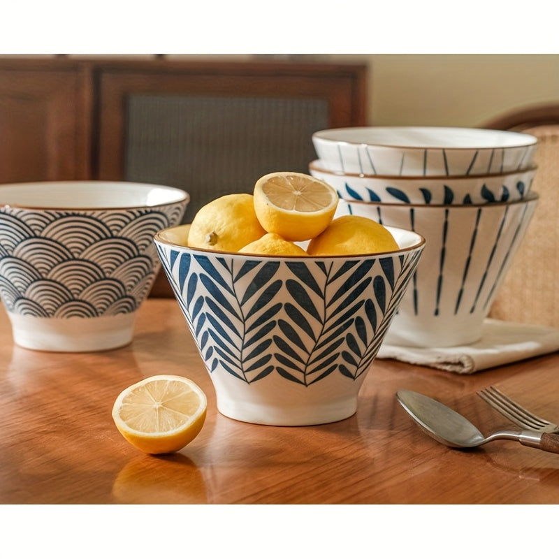 Set of Four 5-Inch Ceramic Bowls in a Japanese Gradient Blue Design, Suitable for Soup, Noodles, And Cereal, And Safe for Both Microwave And Dishwasher Use