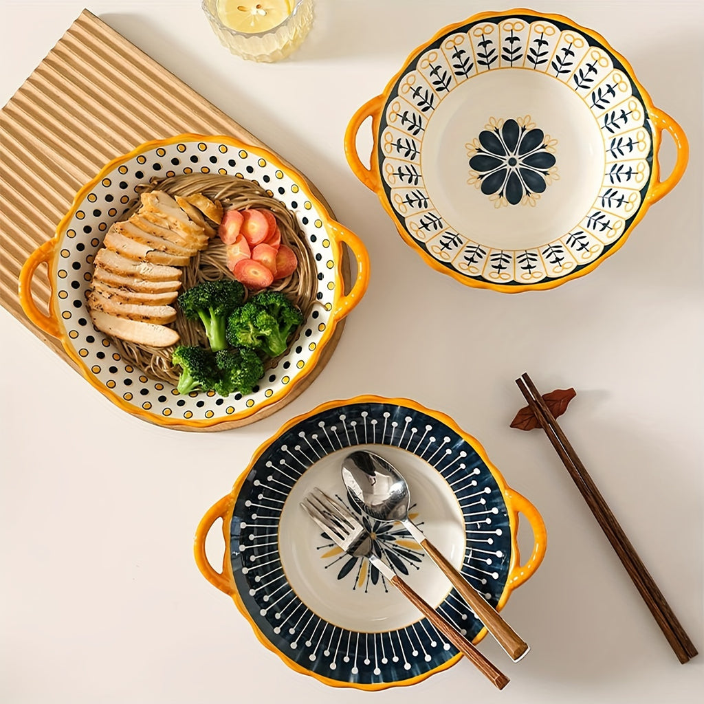 2pcs set of Nordic style ceramic salad bowls, soup bowls with handles, noodle bowls, ramen bowls, fruit bowls