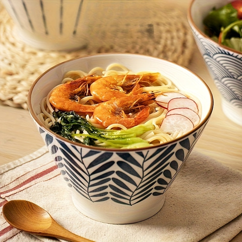 Set of Four 5-Inch Ceramic Bowls in a Japanese Gradient Blue Design, Suitable for Soup, Noodles, And Cereal, And Safe for Both Microwave And Dishwasher Use
