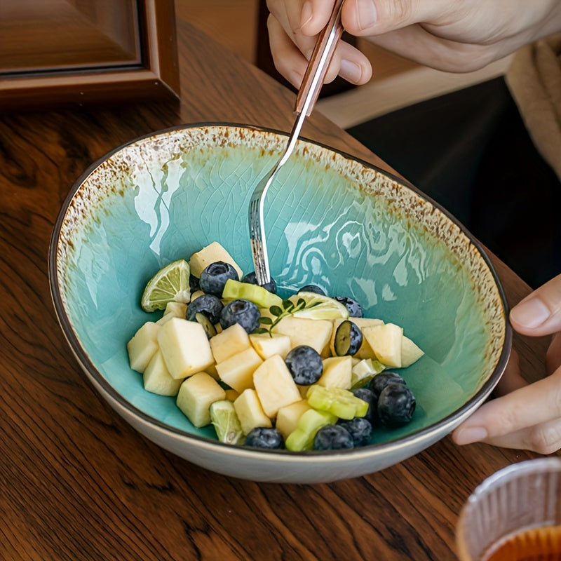 Novel Crackle Glaze Ceramic Bowl, Ramen Bowl, Uniquely Shaped 8-Inch Water Droplet Bowl, Restaurant Specialty, Salad Bowl, Ceramic Dish, Pasta Bowl