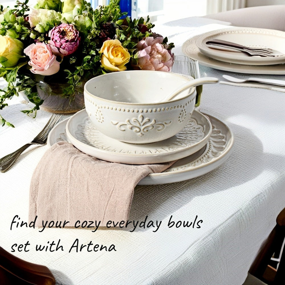 Artena Embossed Ceramic 2 Artena Embossed Ceramic Dinner Plates | 10.75 & 8.5 Inches | Ideal for Salads, Desserts, Steaks | Gift for Christmas, Thanksgiving, Halloween, Mother's Day, Housewarmings