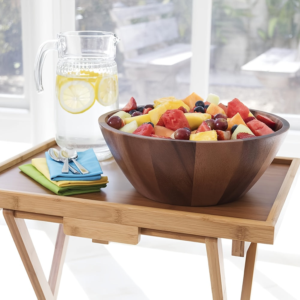 Set of Wooden Salad Bowls, Large Serving Bowl Made of Acacia Wood for Fruits, Salads, Vegetables, And More, Crafted by Hand