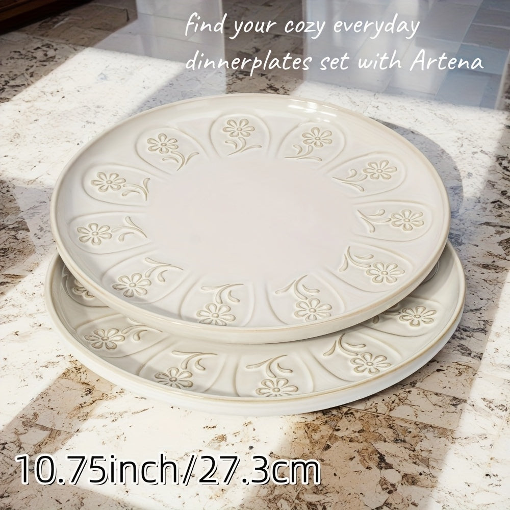 Artena Embossed Ceramic 2 Artena Embossed Ceramic Dinner Plates | 10.75 & 8.5 Inches | Ideal for Salads, Desserts, Steaks | Gift for Christmas, Thanksgiving, Halloween, Mother's Day, Housewarmings