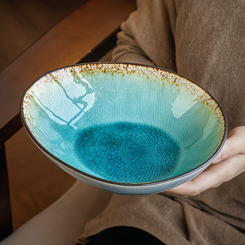 Novel Crackle Glaze Ceramic Bowl, Ramen Bowl, Uniquely Shaped 8-Inch Water Droplet Bowl, Restaurant Specialty, Salad Bowl, Ceramic Dish, Pasta Bowl