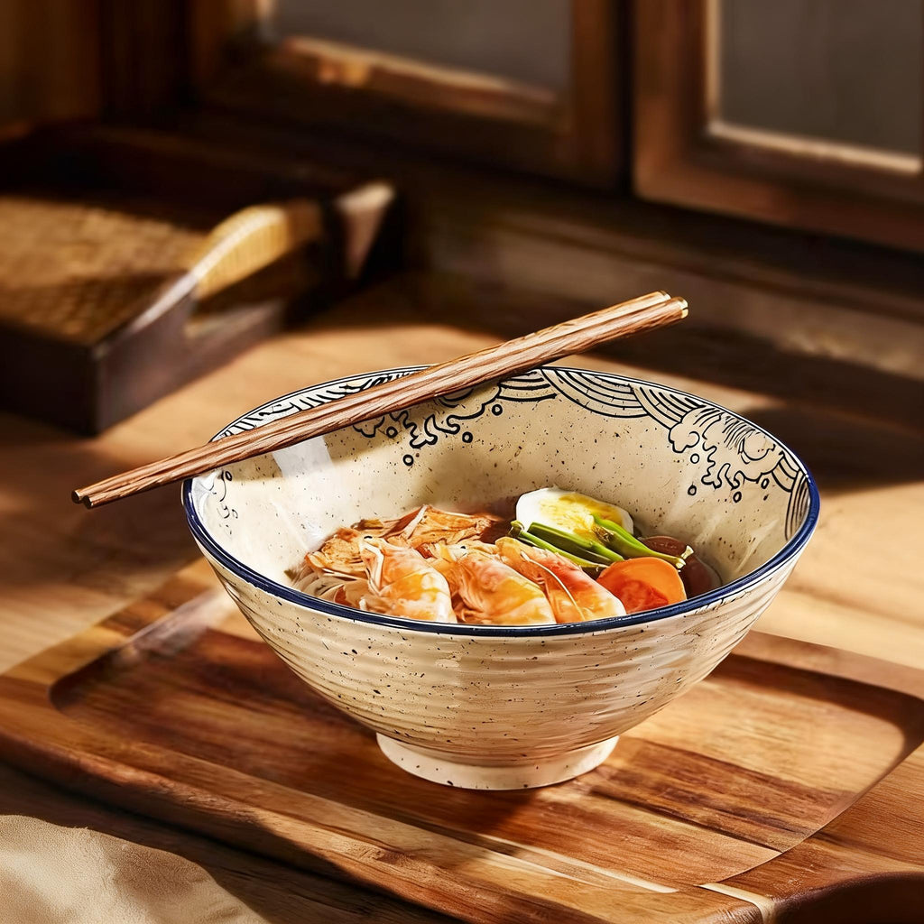 2pcs Large Japanese Ceramic Ramen Bowls with Underglaze Color - Heavy-Duty Soup Noodle Bowls Suitable for Home, Restaurants, Ramen, Housewarming Gifts & Japanese Dining Parties