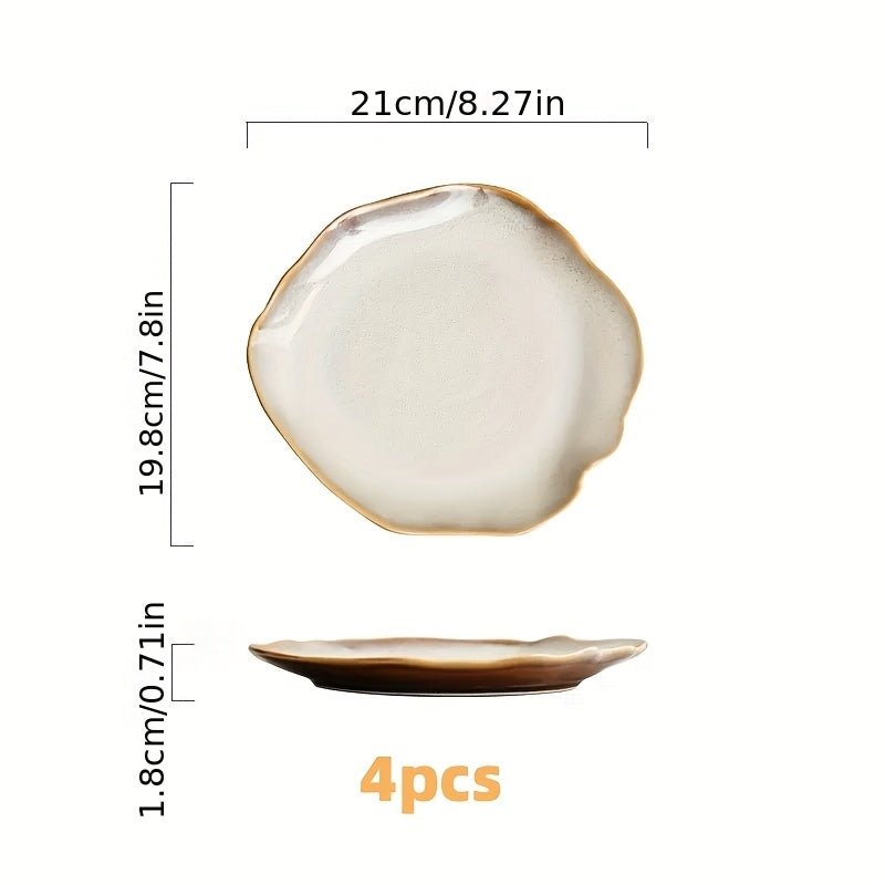 TAUFIKT 1\u002F4pcs Ceramic Dinner Plate Set - Unique Irregular Shape, Perfect for Serving Steak, Seafood, Etc - Perfect for Family Meals, Restaurant Use, Suitable for Christmas Halloween Thanksgiving Various Potlucks