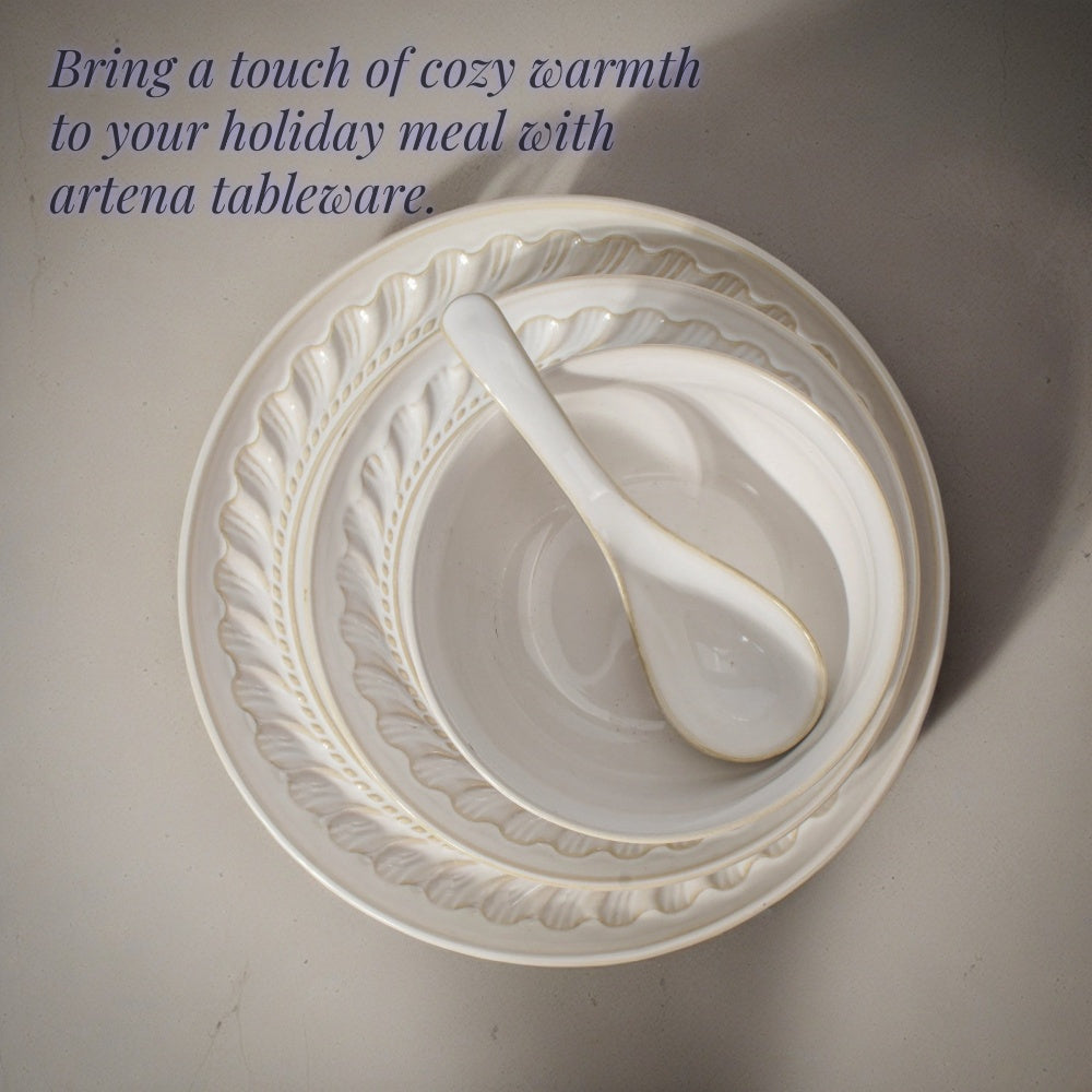 2pcs Ceramic Artena Dinner Plates Set, Embossed Design, 10.75\