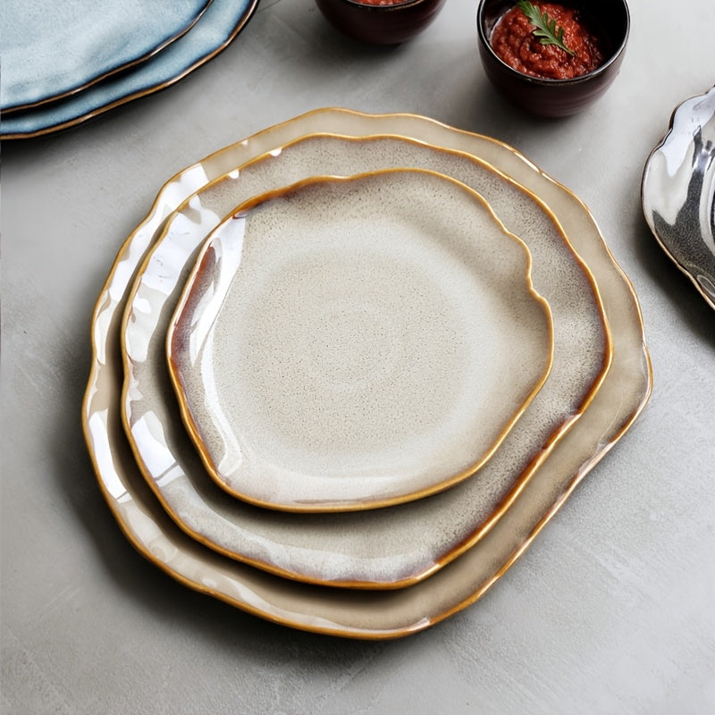 TAUFIKT 1\u002F4pcs Ceramic Dinner Plate Set - Unique Irregular Shape, Perfect for Serving Steak, Seafood, Etc - Perfect for Family Meals, Restaurant Use, Suitable for Christmas Halloween Thanksgiving Various Potlucks
