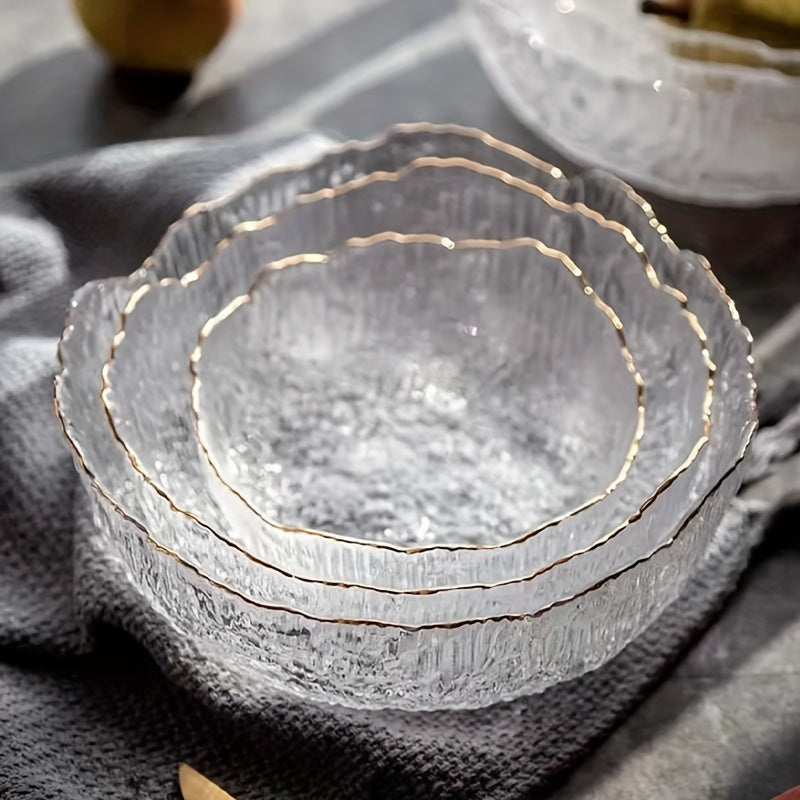 Glass Salad Bowl Set with Unique Hammered Pattern - Rust Resistant, Novelty Shape, Clear Glass Serving Bowls for Home Use