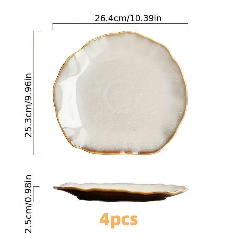 TAUFIKT 1\u002F4pcs Ceramic Dinner Plate Set - Unique Irregular Shape, Perfect for Serving Steak, Seafood, Etc - Perfect for Family Meals, Restaurant Use, Suitable for Christmas Halloween Thanksgiving Various Potlucks