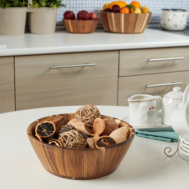 Set of Wooden Salad Bowls, Large Serving Bowl Made of Acacia Wood for Fruits, Salads, Vegetables, And More, Crafted by Hand