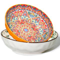 75 Oz Serving Bowls in Bohemian Design, Large Porcelain Dishes Ideal for Entertaining at Parties. Perfect for Serving Soup, Salad, Pasta, Fruit, Or Chips, with a Diameter of 10.3 Inches in Orange And Beige.