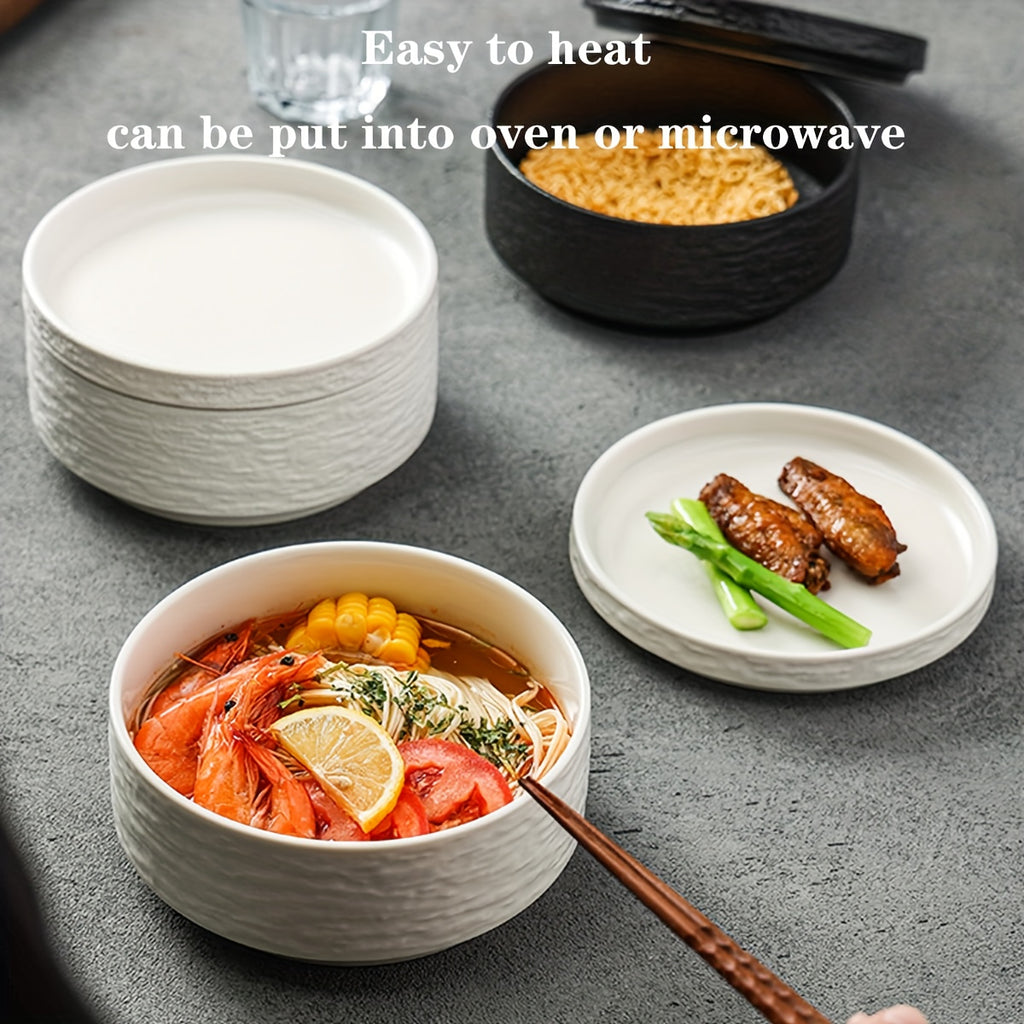2pcs Rock-patterned Bowl, Hotel-specific Ceramic Bowl, High-end And Simple Style Rice Bowl, Hot Bowl, Snack Bowl, Dessert Bowl, Black + White, Deep-mouthed Ceramic Bowl, Simple And Creative Household Tableware That Can Be Heated In A Microwave
