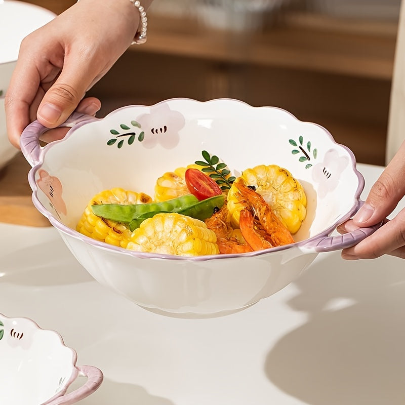 Purple Double-Handled Bowls Two Purple Double-Handled Bowls Suitable for Mashed Potatoes, Salads, Desserts, And Soups, Designed to Prevent Burns And Safe for Microwave, Oven, And Refrigerator Use