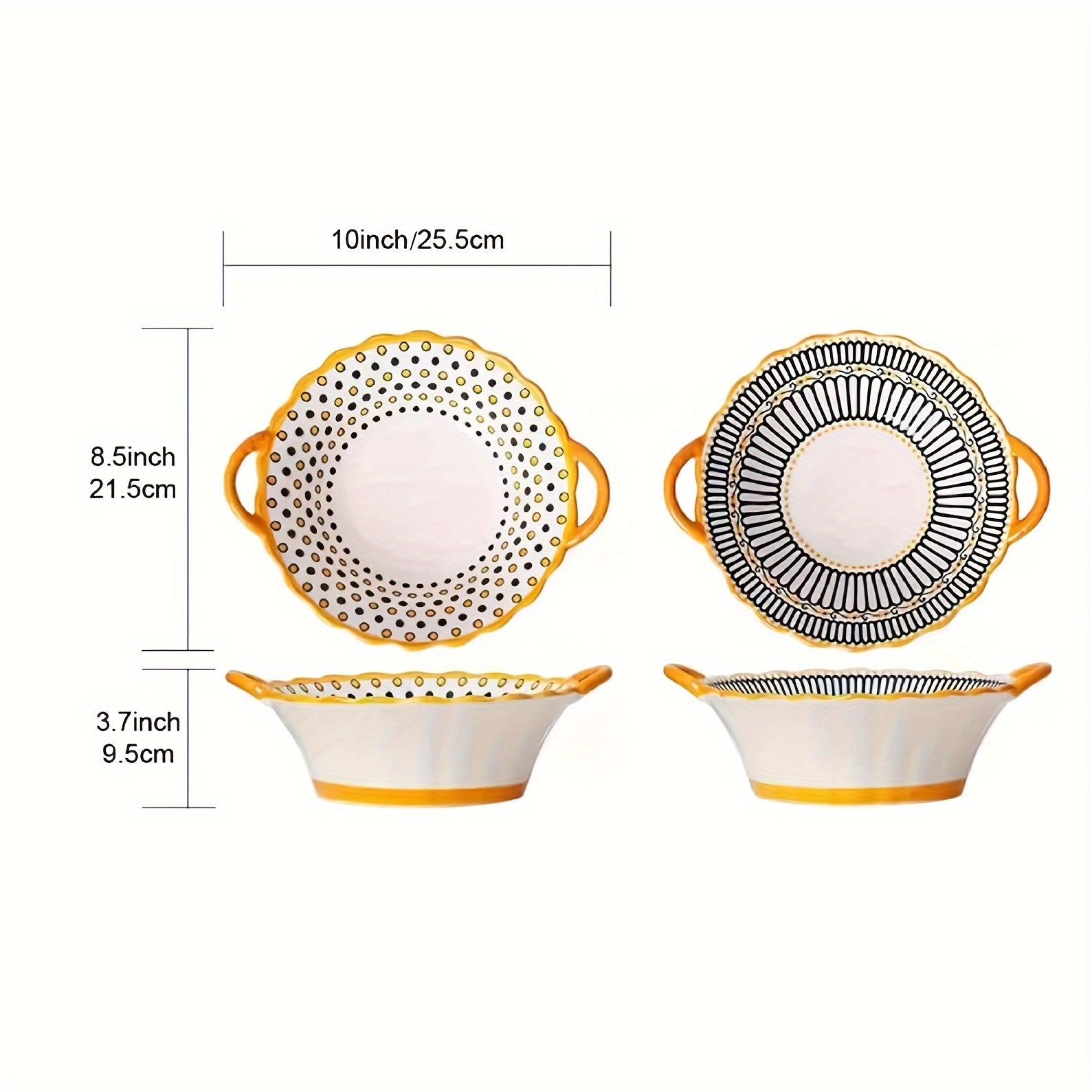 2pcs set of Nordic style ceramic salad bowls, soup bowls with handles, noodle bowls, ramen bowls, fruit bowls