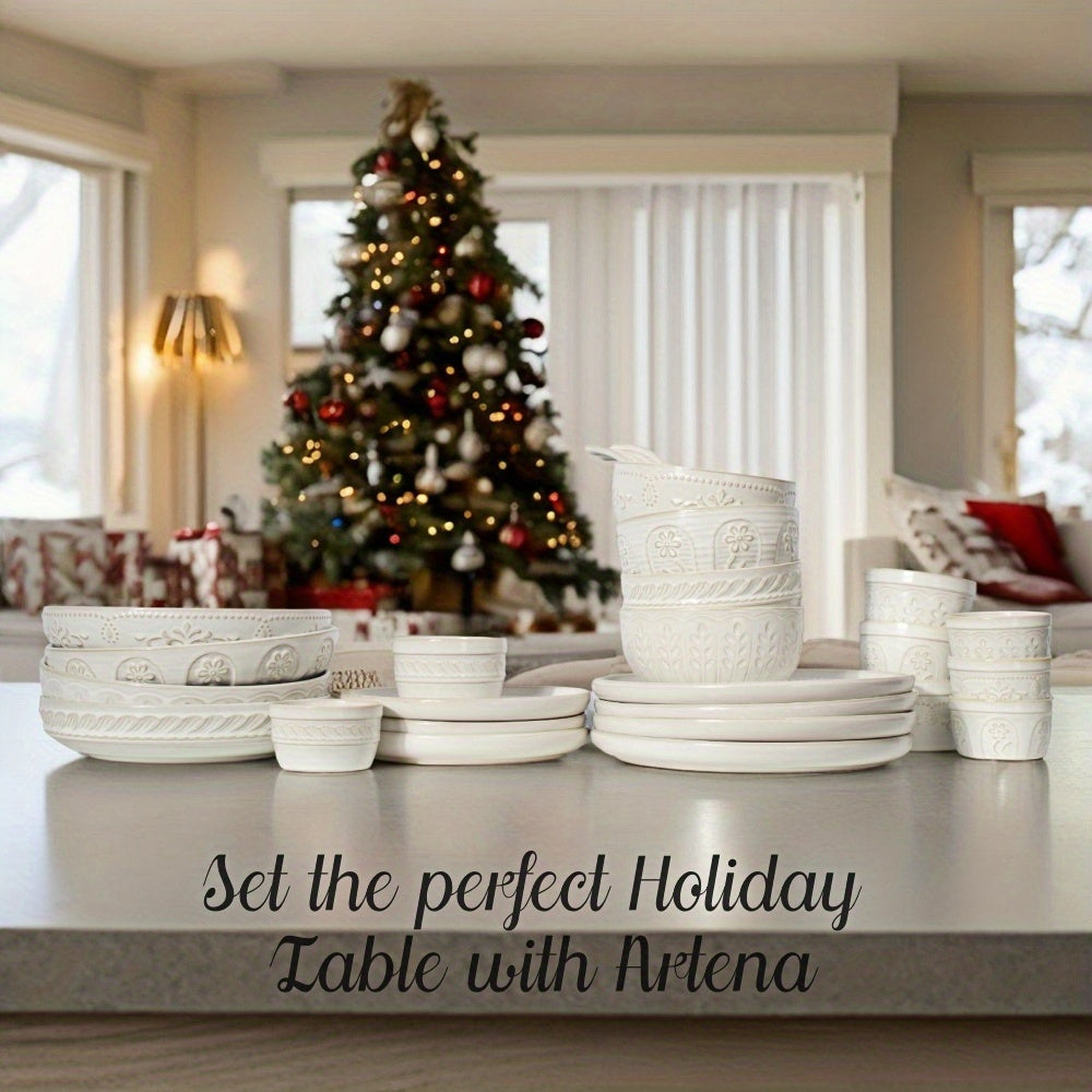 2pcs Ceramic Artena Dinner Plates Set, Embossed Design, 10.75\